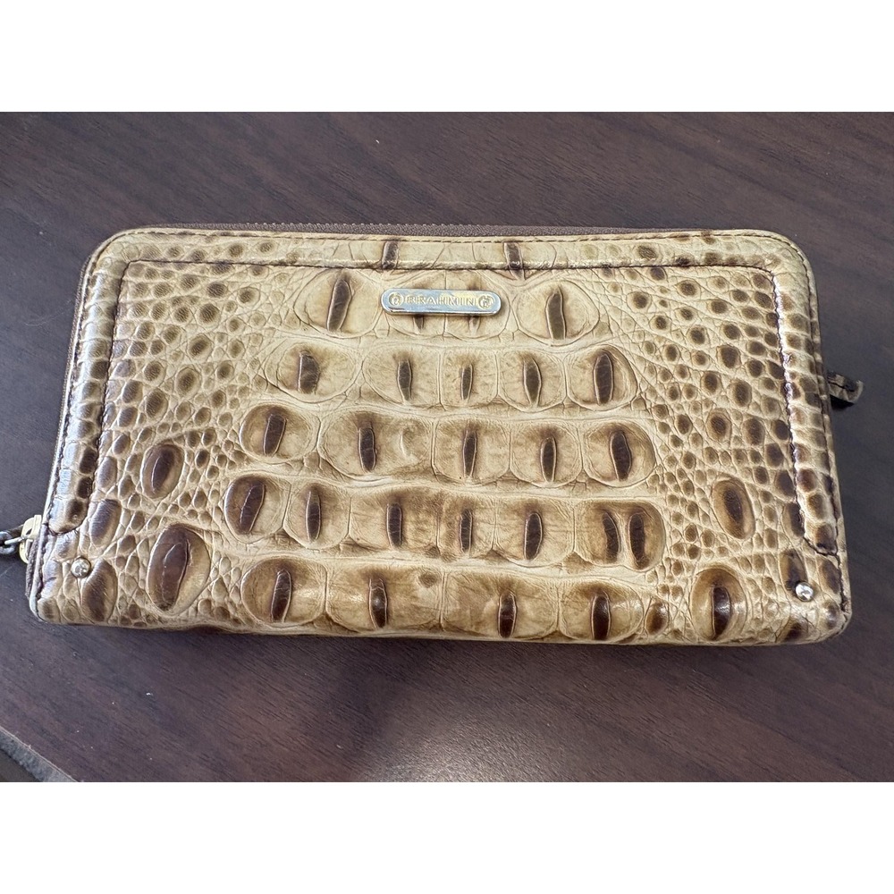 Brahmin Wallet Wristlet Womens Brown Leather Croc Embossed Zip Around Clutch